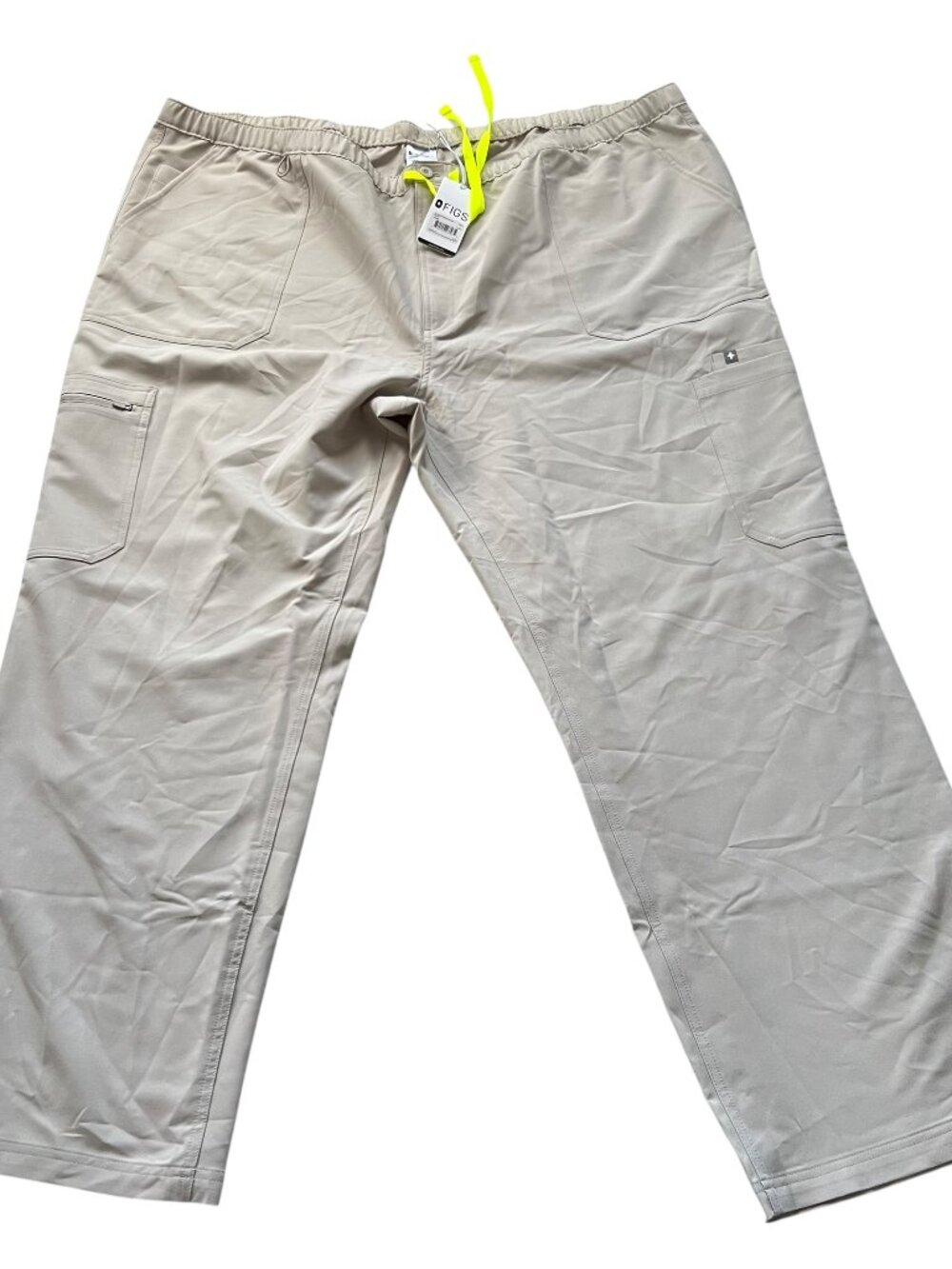 Figs scrub pants Cairo cargo beige khaki drawstring elastic mens 6XLT tall